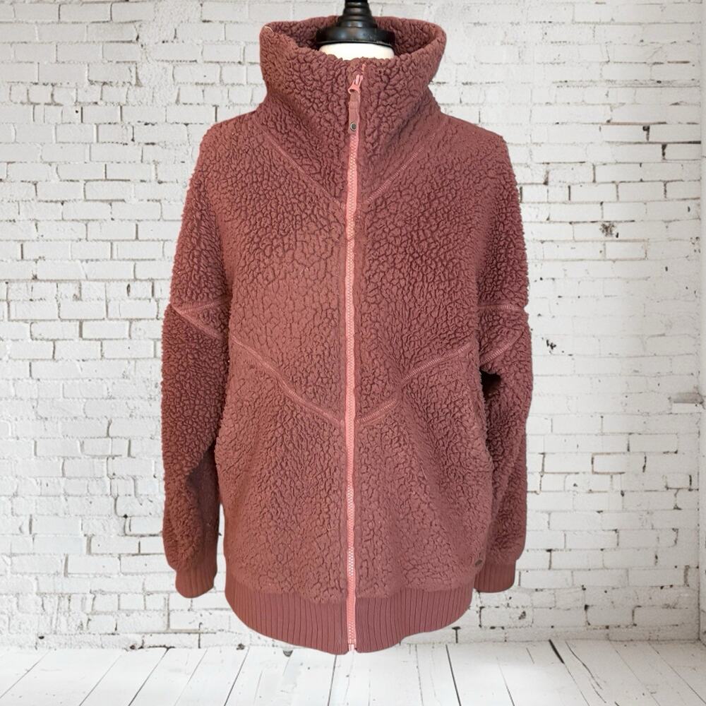 Prana Permafrost Jacket Fleece Zip Teddy Plush Ribbed Sz XL Deep Mauve Pink Warm - Picture 2 of 13